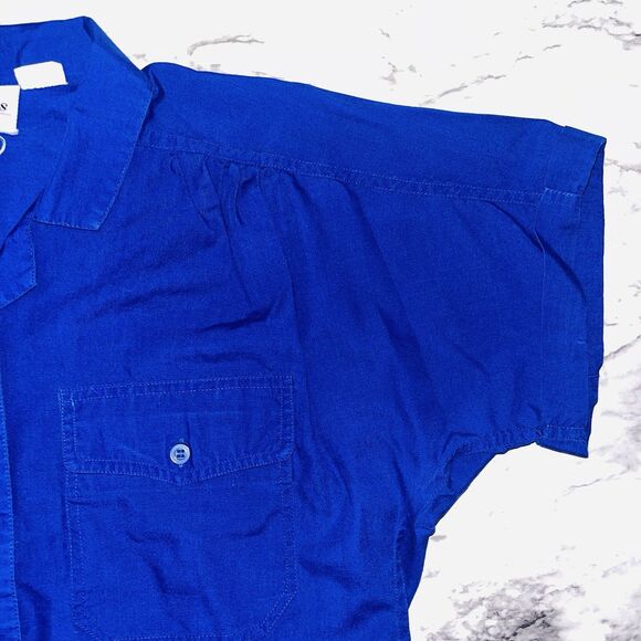 Vintage Objectives Short Sleeve Button Down Top Rolled Sleeves Blue Women 8 - Picture 3 of 5